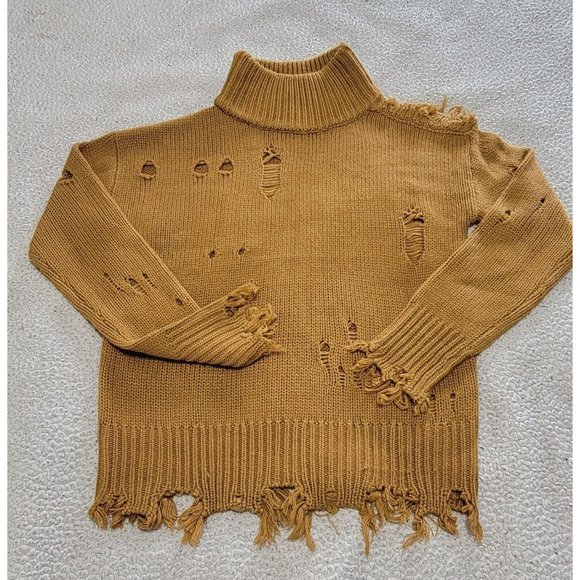 Kut From The Kloth‎ Womens Camel Viola Destructed Turtleneck Sweater Size XS - Picture 3 of 10